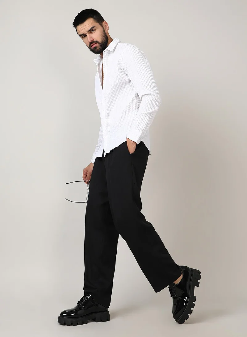 Campus Sutra Men's Chalk White Twisted Crease Shirt