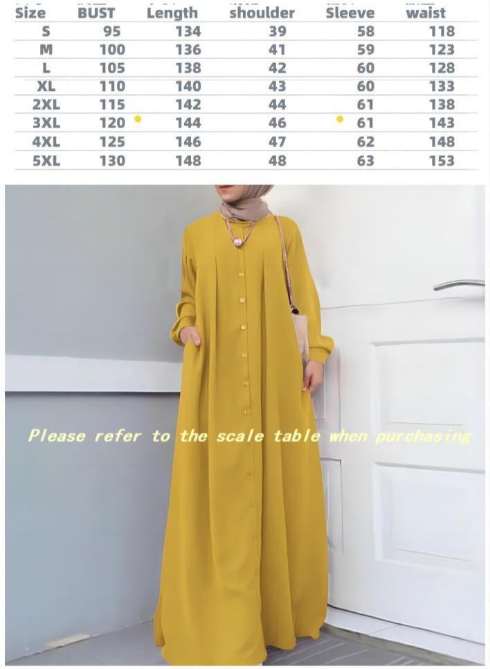 NIBEMINENT Women's Plus-Size Loose Muslim Long Abaya Dress，Button Dress With A Round Neck - Image 3