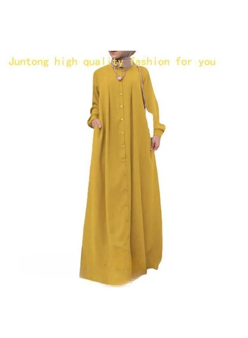 NIBEMINENT Women's Plus-Size Loose Muslim Long Abaya Dress，Button Dress With A Round Neck - Image 1