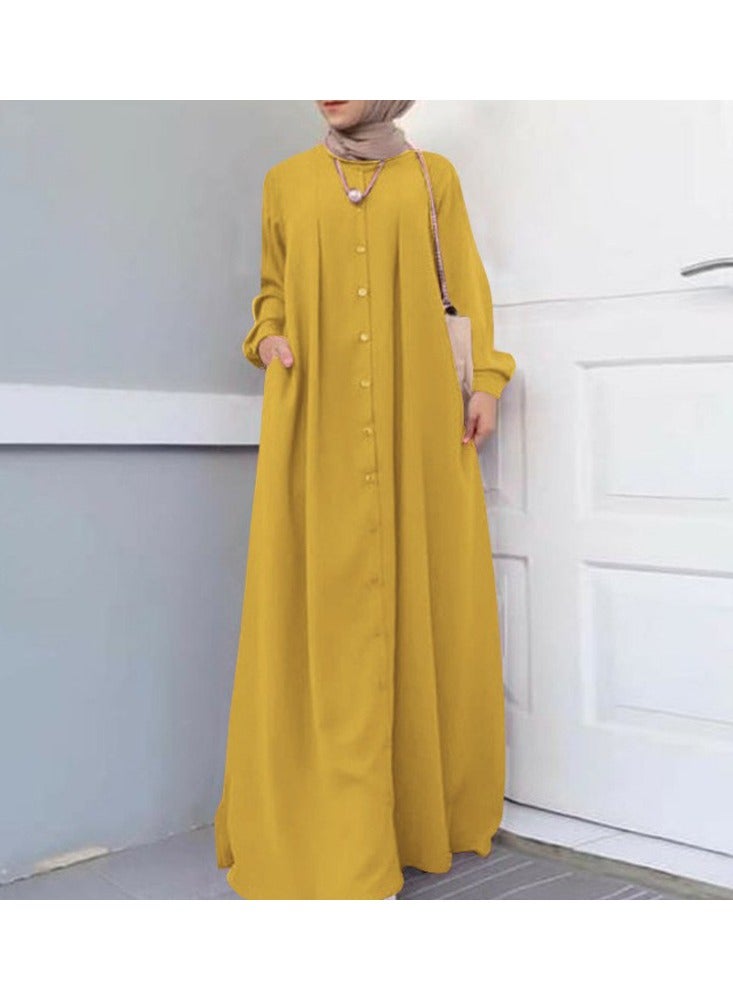 NIBEMINENT Women's Plus-Size Loose Muslim Long Abaya Dress，Button Dress With A Round Neck - Image 2