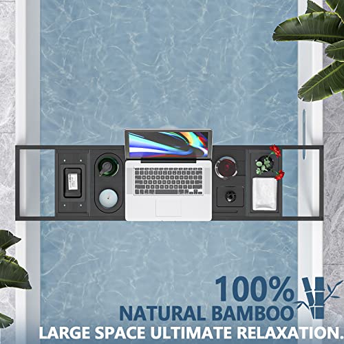 Yirilan Bamboo Bathtub Tray Caddy,Premium Bathtub Tray Caddy, Expandable Bath Tray,Gifts for Women,Black - Image 4