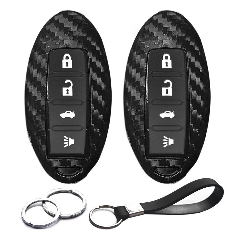 INFIPAR 2pcs Compatible with Nissan GT-R Leaf Versa Altima Armada Frontier Kicks Maxima Murano Pathfinder Rogue Select Sentra Titan Versa Note Infiniti QX80 Carbon Fiber Looks Key Fob Cover Case