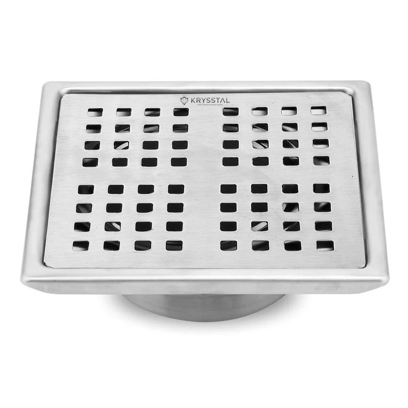 KRYSSTAL Pixel Floor Drain with Advanced Cockroach Trap | 304 Stainless Steel Square Jali | Designer Bathroom Floor Grating | Matte Finish (6x6 Inches) - Image 1