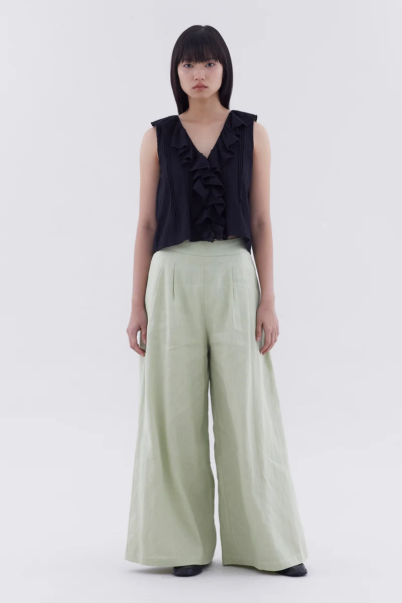 ذا اديتورز ماركت بنطلون بليسيه مزدوج بخصر مرتفع بورتيا