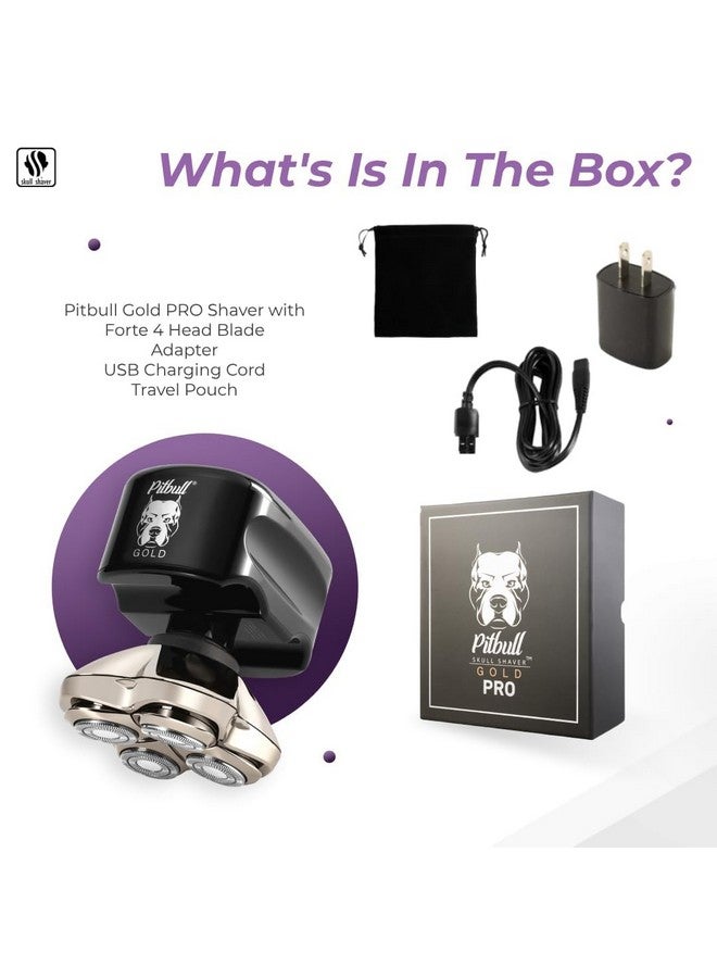 Skull Shaver حلاقة رأس سكول شيفر بيتبول جولد برو للرجال، ماكينة حلاقة رطبة/جافة 4 شفرات مع محول USB أمريكي وكابل شحن، ماكينة حلاقة دوارة قابلة لإعادة الشحن 4D مع بطارية ليثيوم أيون، مجموعة حلاقة مقاومة للماء - Image 3