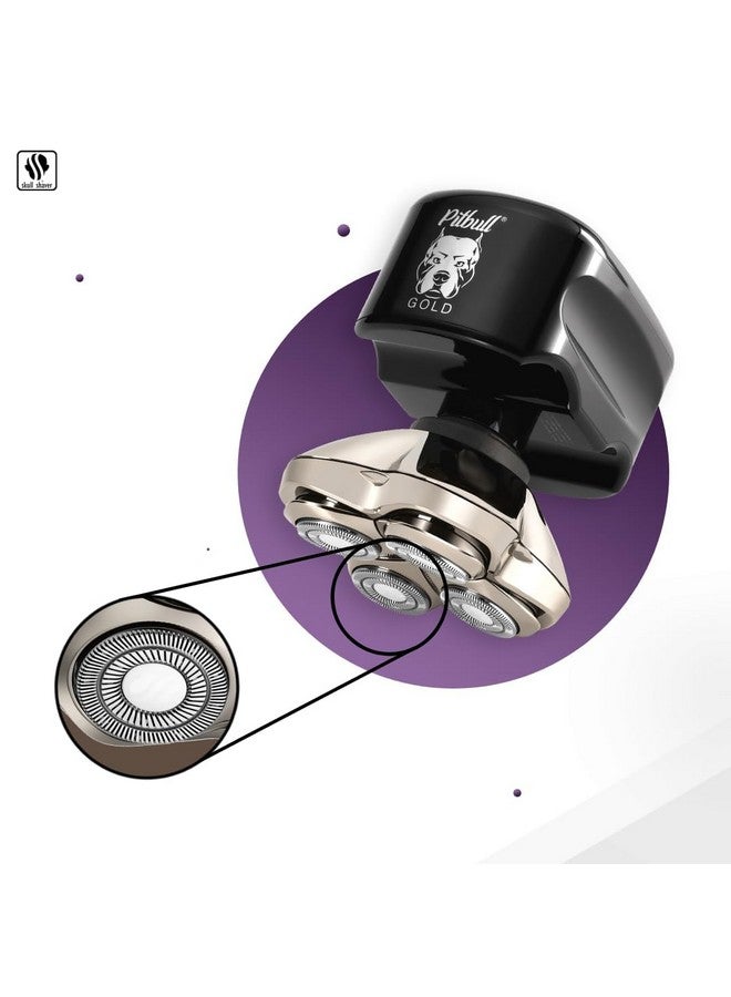 Skull Shaver حلاقة رأس سكول شيفر بيتبول جولد برو للرجال، ماكينة حلاقة رطبة/جافة 4 شفرات مع محول USB أمريكي وكابل شحن، ماكينة حلاقة دوارة قابلة لإعادة الشحن 4D مع بطارية ليثيوم أيون، مجموعة حلاقة مقاومة للماء - Image 5