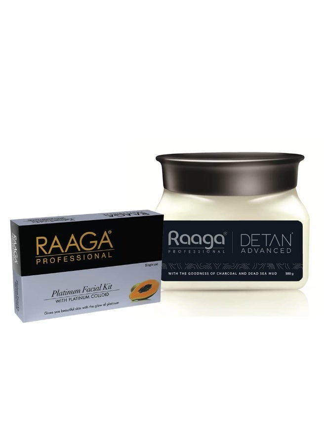 Raaga Professional  Facial Kit | Platinum | 43gm & Raaga Professional Detan Advanced 500g - Image 1