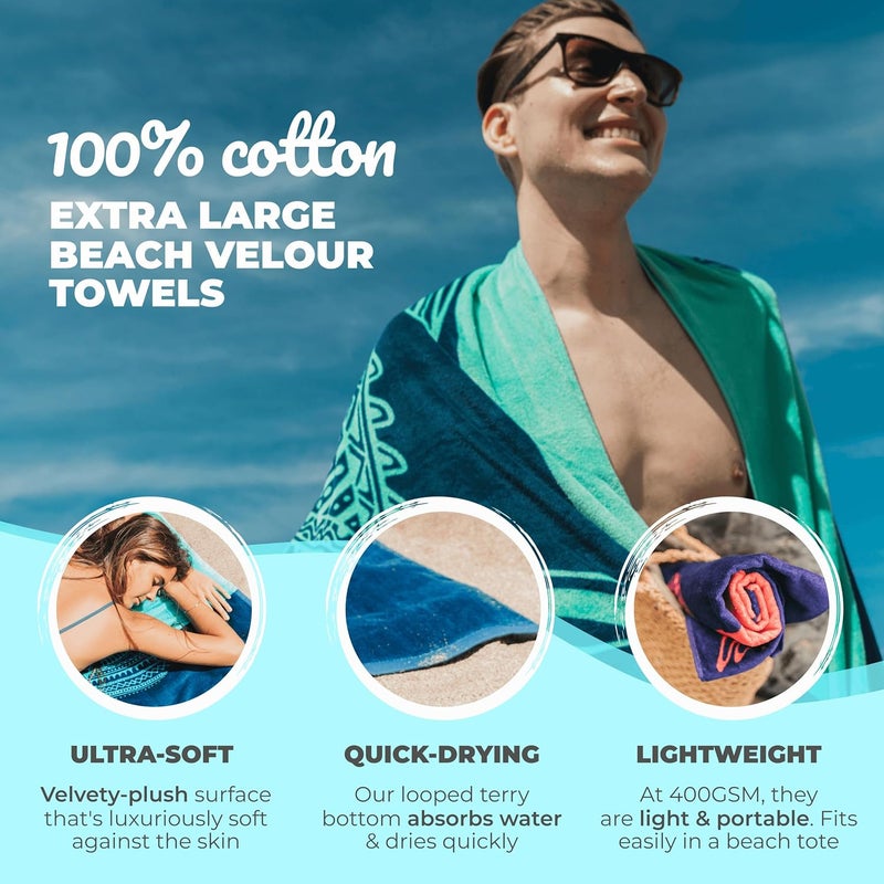 Nova Blue Tuna Fish (34 X 63) Striped Cotton Beach Towel Made from 100% Cotton – Quick Drying Pool Towel with Tropical Design – Large Oversized - Image 2