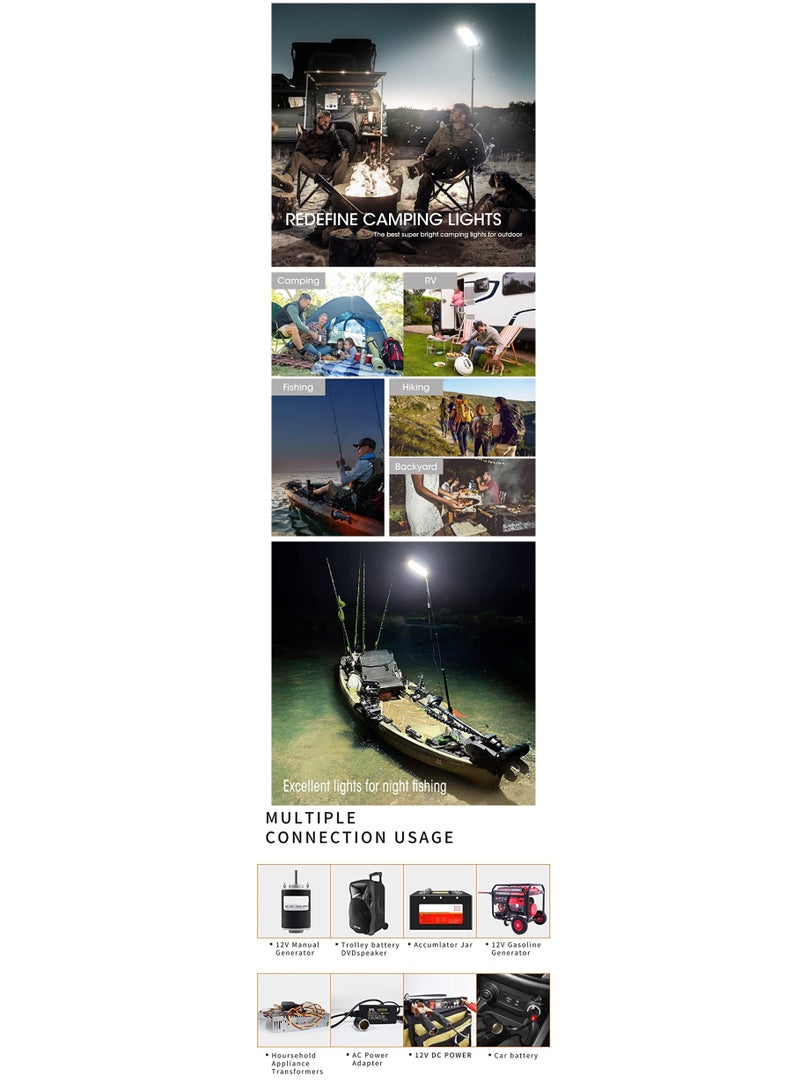 نيو مصباح LED تلسكوبي عالي الطاقة 800 واط للتخييم/الصيد - قضيب بطول 5 أمتار، 15000 لومن، لوحة COB مقاومة للماء، يعمل بجهد 12 فولت مع جهاز تحكم عن بعد بالأشعة تحت الحمراء و3 أوضاع - Image 2