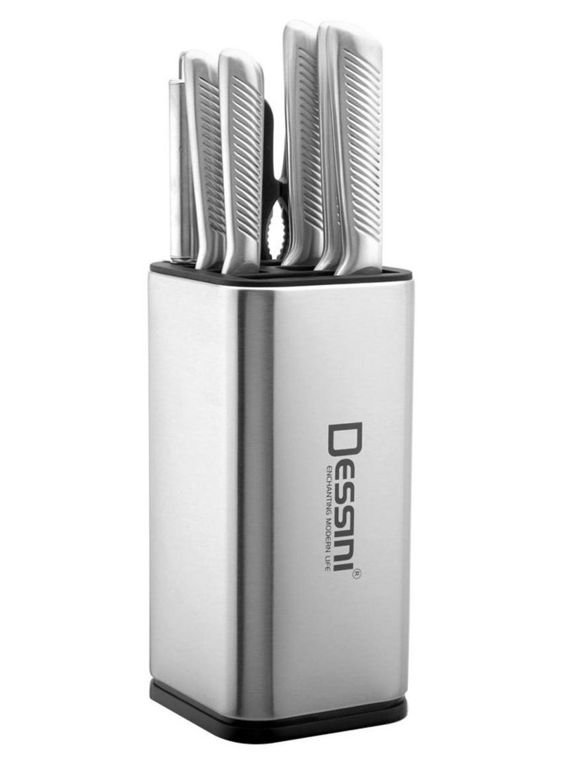 DESSINI 8-Pieces Stainless Steel Kitchen Knife Set Includes 5x knifes 1x Sharpener 1x Scissors 1x Acrylic block holder - Image 1