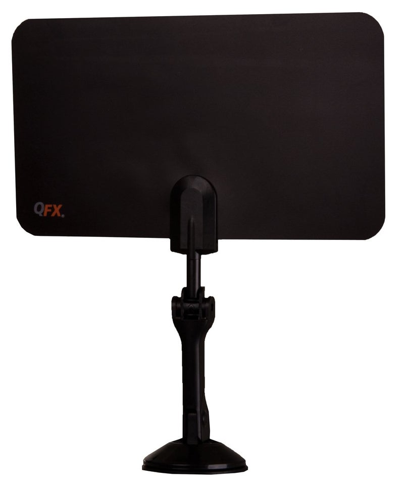 QFX ANT-7 BLK/BL Indoor Rotating Flat Panel HD TV and Digital TV Antenna with Suction Cup Stand and 35 Mile Range - DTV, VHF, UHF Ready, Black - Image 1