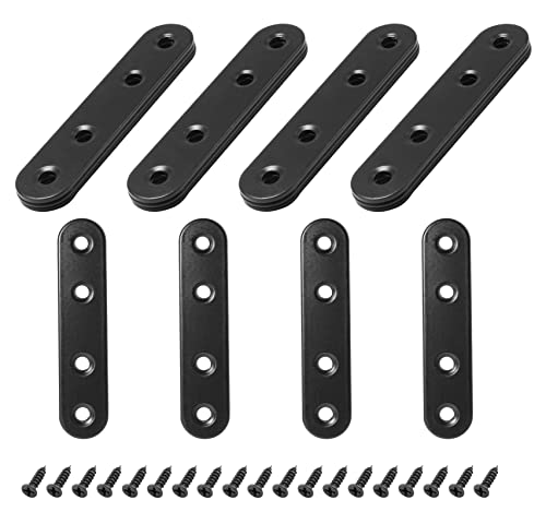 Rierdge 16 Sets 3 Inch Stainless Steel Flat Plate Straight Bracket, 80mm Metal Brackets Mending Repair Plate with Screws for Wood Straight Brace (Black) - Image 1