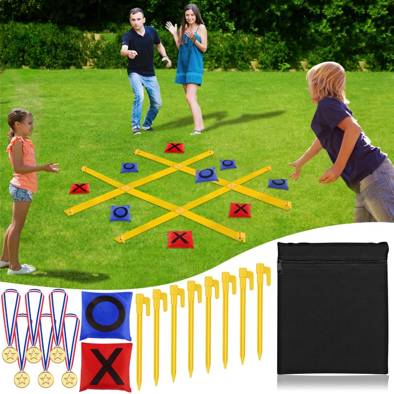 whumsdog Giant Tic Tac Toe Strap Game Outdoor 4 Ft X 4 Ft Portable Tic Tac Toe Bean Bag Toss Game Large Yard Toss Game Tic Tac Toss Across Camping Games for Kids Families and Friends - Image 2