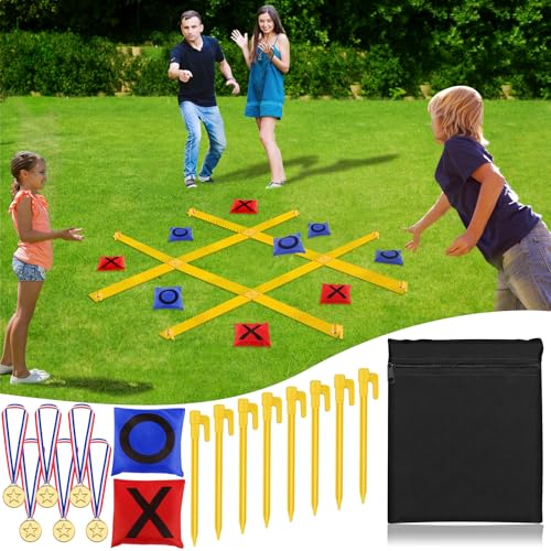 whumsdog Giant Tic Tac Toe Strap Game Outdoor 4 Ft X 4 Ft Portable Tic Tac Toe Bean Bag Toss Game Large Yard Toss Game Tic Tac Toss Across Camping Games for Kids Families and Friends - Image 1