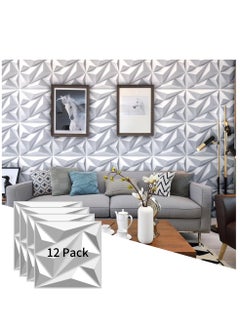 Generic NT 12 Pack 3D Wall Panel 30cm*30cm(11.8'') Diamond for Interior Wall Décor, PVC Flower Textured Wall Panels for Living Room Lobby (White)  - Image 1
