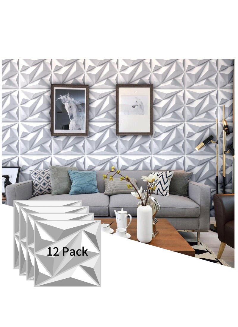 Generic NT 12 Pack 3D Wall Panel 30cm*30cm(11.8'') Diamond for Interior Wall Décor, PVC Flower Textured Wall Panels for Living Room Lobby (White)  - Image 1