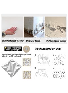 Generic NT 12 Pack 3D Wall Panel 30cm*30cm(11.8'') Diamond for Interior Wall Décor, PVC Flower Textured Wall Panels for Living Room Lobby (White)  - Image 4
