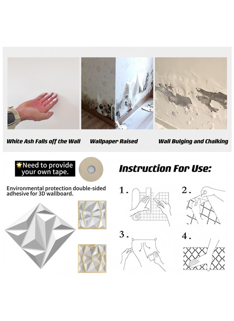 Generic NT 12 Pack 3D Wall Panel 30cm*30cm(11.8'') Diamond for Interior Wall Décor, PVC Flower Textured Wall Panels for Living Room Lobby (White)  - Image 4