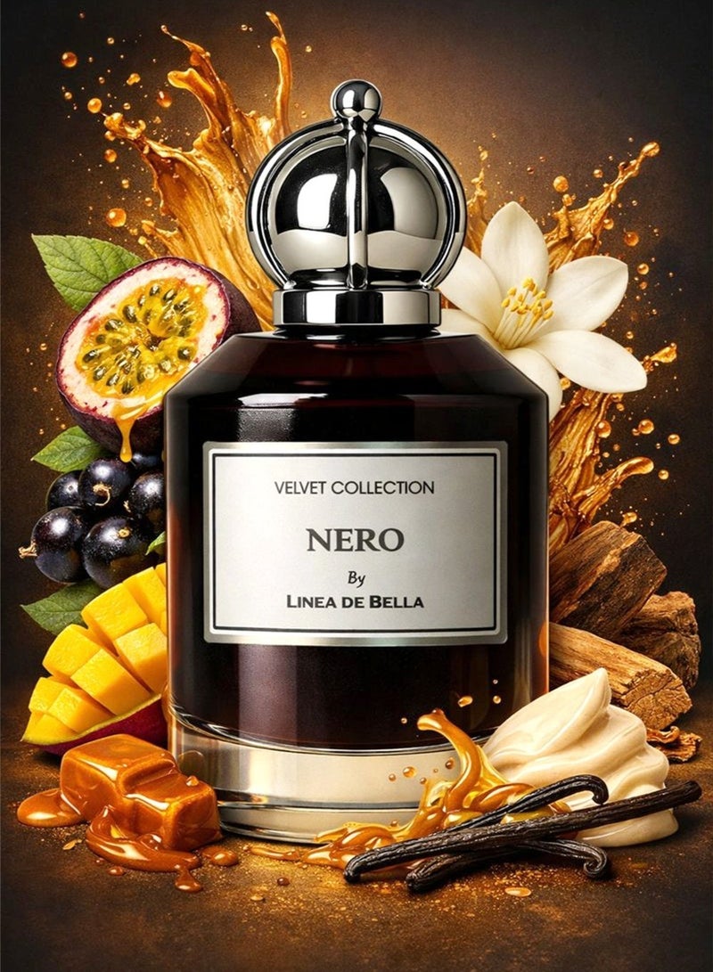 Linea De Bella Velvet Nero Eau de Parfum 100ml – Long Lasting Unisex Perfume with Exotic Fruits, Blackcurrant, Jasmine, Magnolia, Sandalwood, Vanilla & Caramel Cappuccino - Image 1