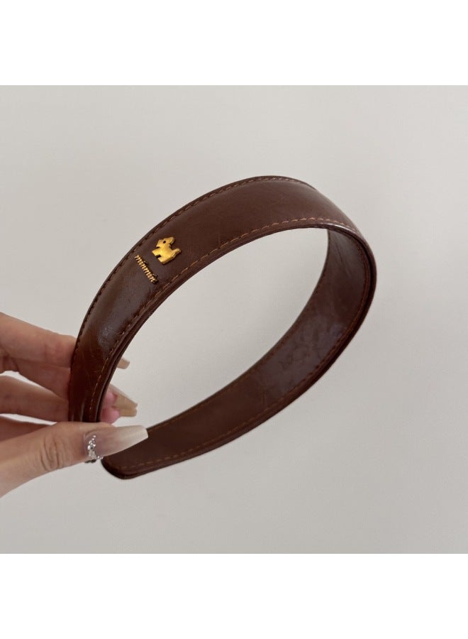 Retro Leather Puppy-shaped Wide-brimmed Headband New High-end Daily Versatile High-top Headband Hair Accessory - Image 1
