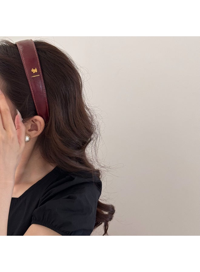 Retro Leather Puppy-shaped Wide-brimmed Headband New High-end Daily Versatile High-top Headband Hair Accessory - Image 4