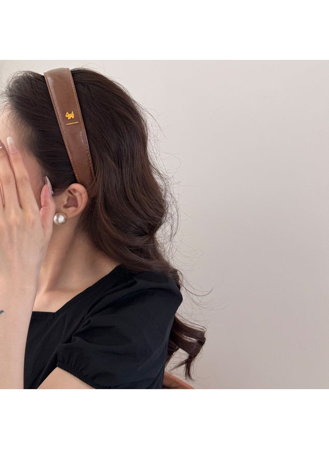 Retro Leather Puppy-shaped Wide-brimmed Headband New High-end Daily Versatile High-top Headband Hair Accessory - Image 3
