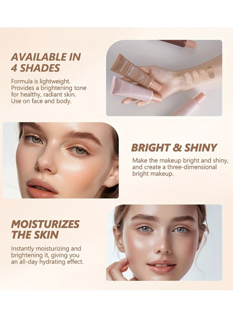 lakerain Full Match Glow Foundation Enhance Natural Glow Liquid Foundation Highlighter Makeup for Face and Body Moisturize High Coverage Long Lasting Highlighter Foundation Cream 40ml Medium 03 - Image 3