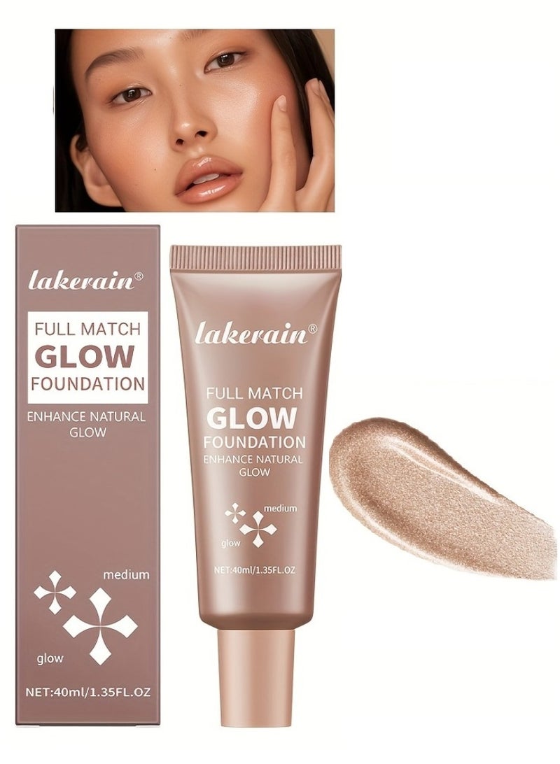lakerain Full Match Glow Foundation Enhance Natural Glow Liquid Foundation Highlighter Makeup for Face and Body Moisturize High Coverage Long Lasting Highlighter Foundation Cream 40ml Medium 03 - Image 1