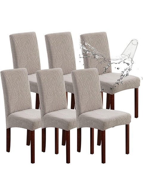 6 PCS Waterproof Chair Covers for Dining Room,Stretch Jacquard Dining Chair Slipcovers