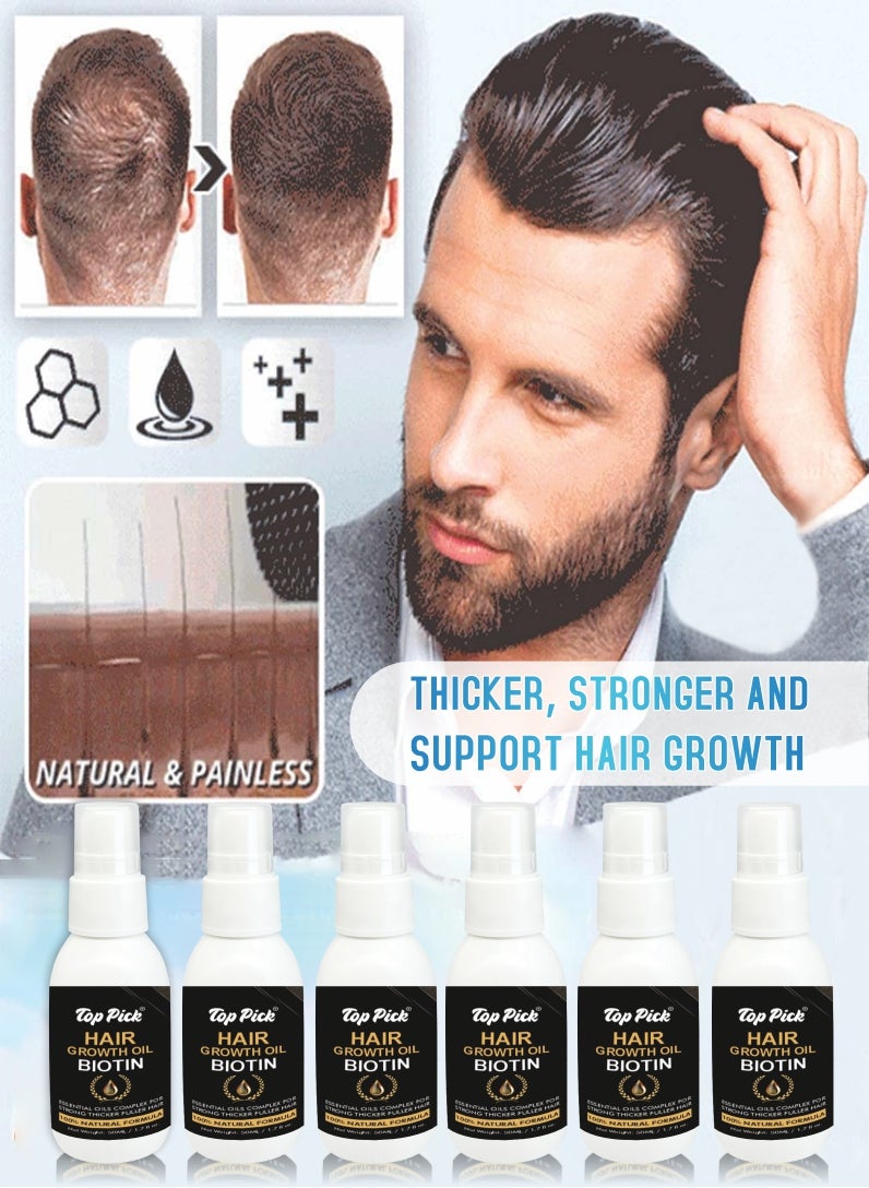 Top Pick ELEVATE Hair Growth Oil - Biotin Serum & Castor Oil Natural Vitamin Treatment for Stronger, Thicker, Longer Hair and Regrowth - Prevent Thinning and Loss for Men & Women, 50ML Pack Of 6