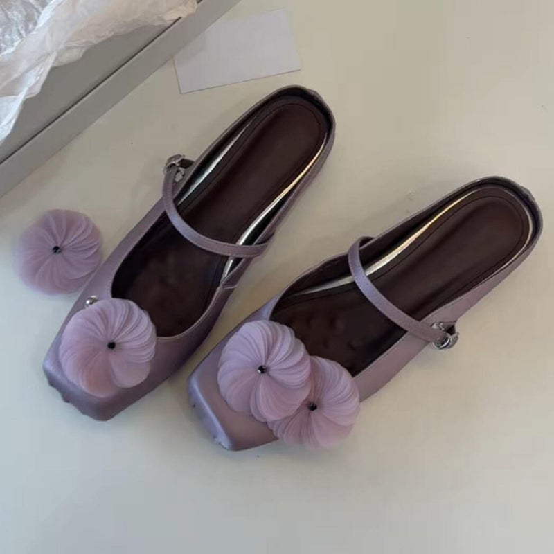 Women's Mary Jane Flats with Detachable Flower - Image 2