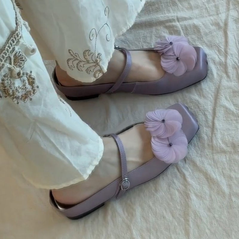 Women's Mary Jane Flats with Detachable Flower - Image 4