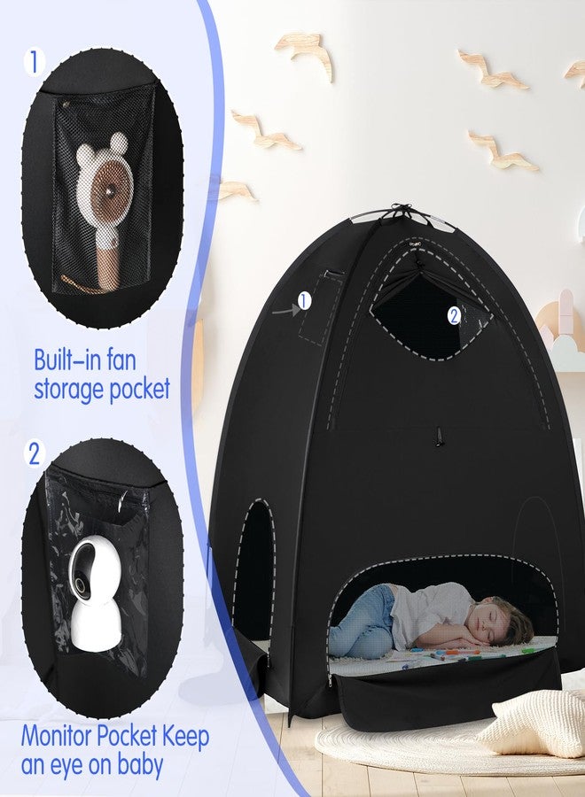 WANRU Blackout Tent for Pack and Play, 95% Light Blocking Portable Sleep Pod, Easy Setup No Tools, Pack n Play Cover Fits Standard Playards, Travel Canopy with Monitor Pouch, Black 53"x37"x55" - Image 3