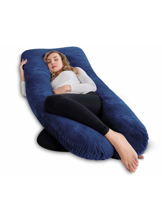 AngQi (140cm, Navy) - AngQi Pregnancy Pillow, Maternity Body Pillow with Velvet Cover, U Shaped Body Pillow for Pregnant Women, Navy - Image 1