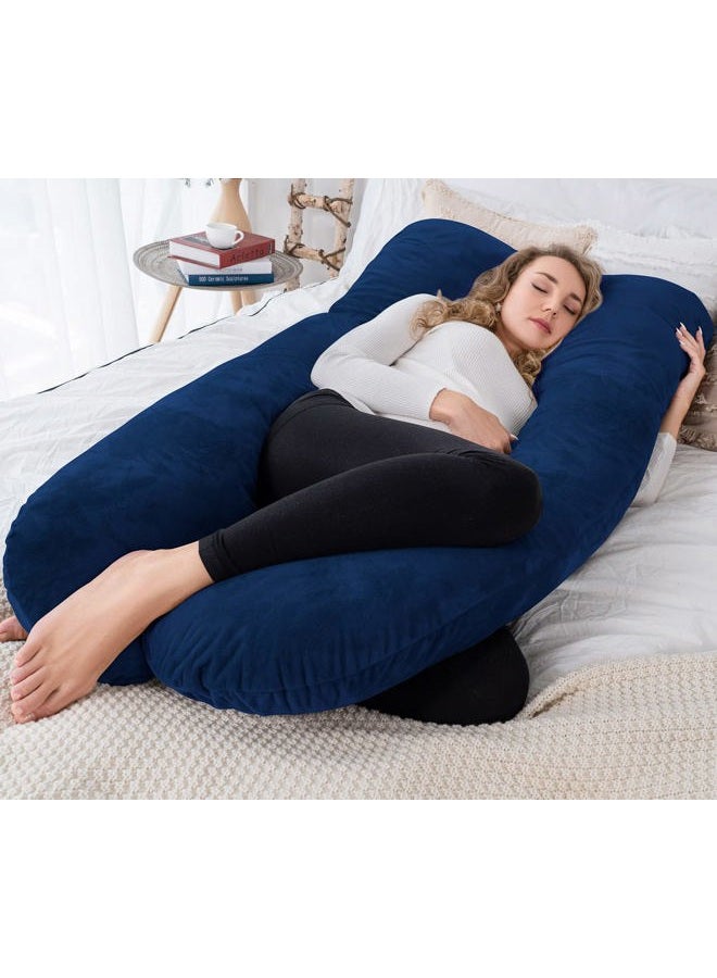 AngQi (140cm, Navy) - AngQi Pregnancy Pillow, Maternity Body Pillow with Velvet Cover, U Shaped Body Pillow for Pregnant Women, Navy - Image 2