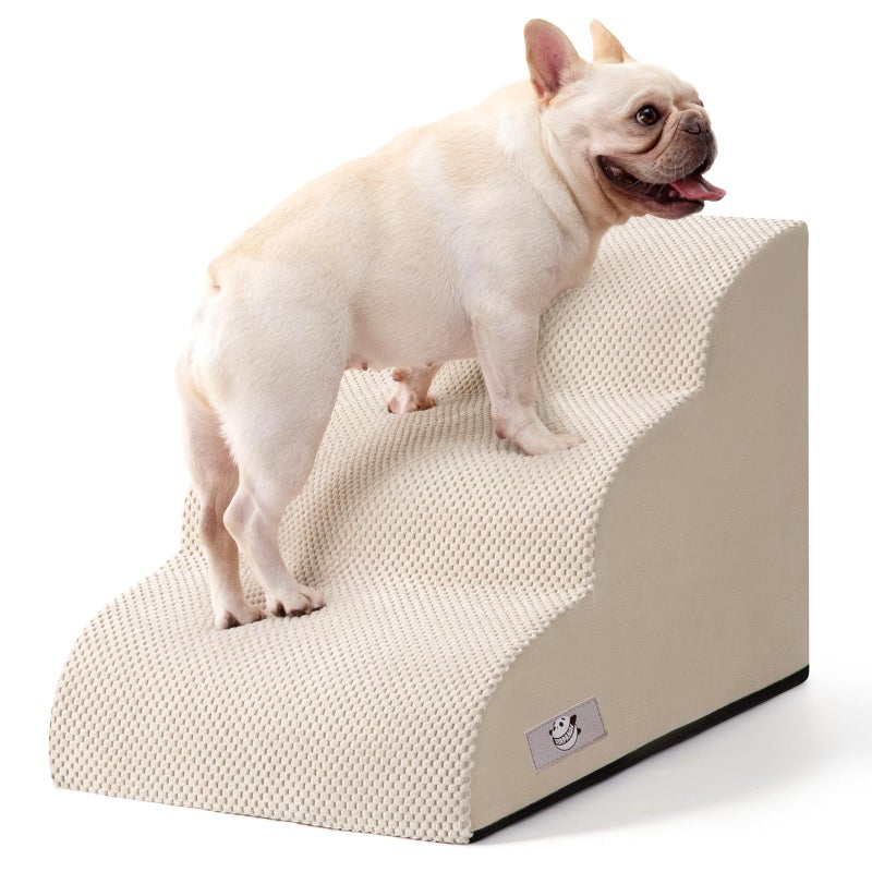 Airpanda Dog Stairs for Small Dogs and Cats â€“ 3 Step Pet Ramp for Couch & Sofa, Non-Slip Dog Steps for Pets, Washable Cover, High-Density Support Foam for Easy Climbing,Beige - Image 1