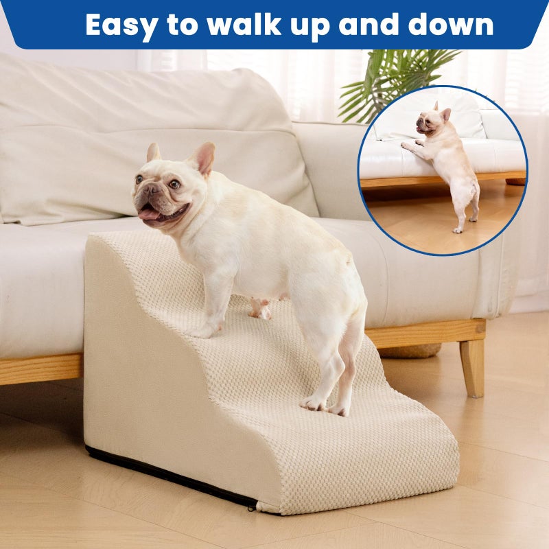 Airpanda Dog Stairs for Small Dogs and Cats â€“ 3 Step Pet Ramp for Couch & Sofa, Non-Slip Dog Steps for Pets, Washable Cover, High-Density Support Foam for Easy Climbing,Beige - Image 3