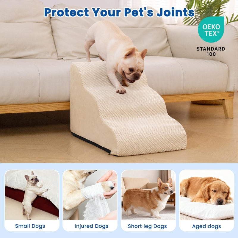 Airpanda Dog Stairs for Small Dogs and Cats â€“ 3 Step Pet Ramp for Couch & Sofa, Non-Slip Dog Steps for Pets, Washable Cover, High-Density Support Foam for Easy Climbing,Beige - Image 4