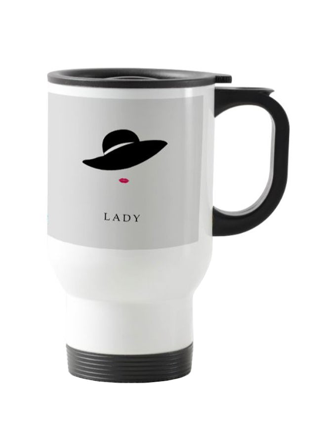 RYN كوب سفر مطبوع من الفولاذ المقاوم للصدأ باللون الأبيض/الرمادي 13 سنتيمتر