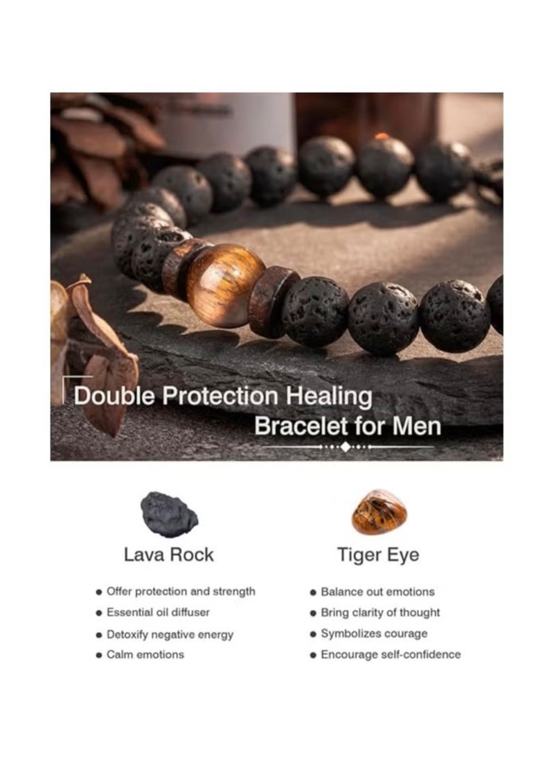 Lee Yon Double Protection Handmade Natural Stone Bead Bracelet (8mm Lava Rock And Tiger Eye Stones) - Image 2