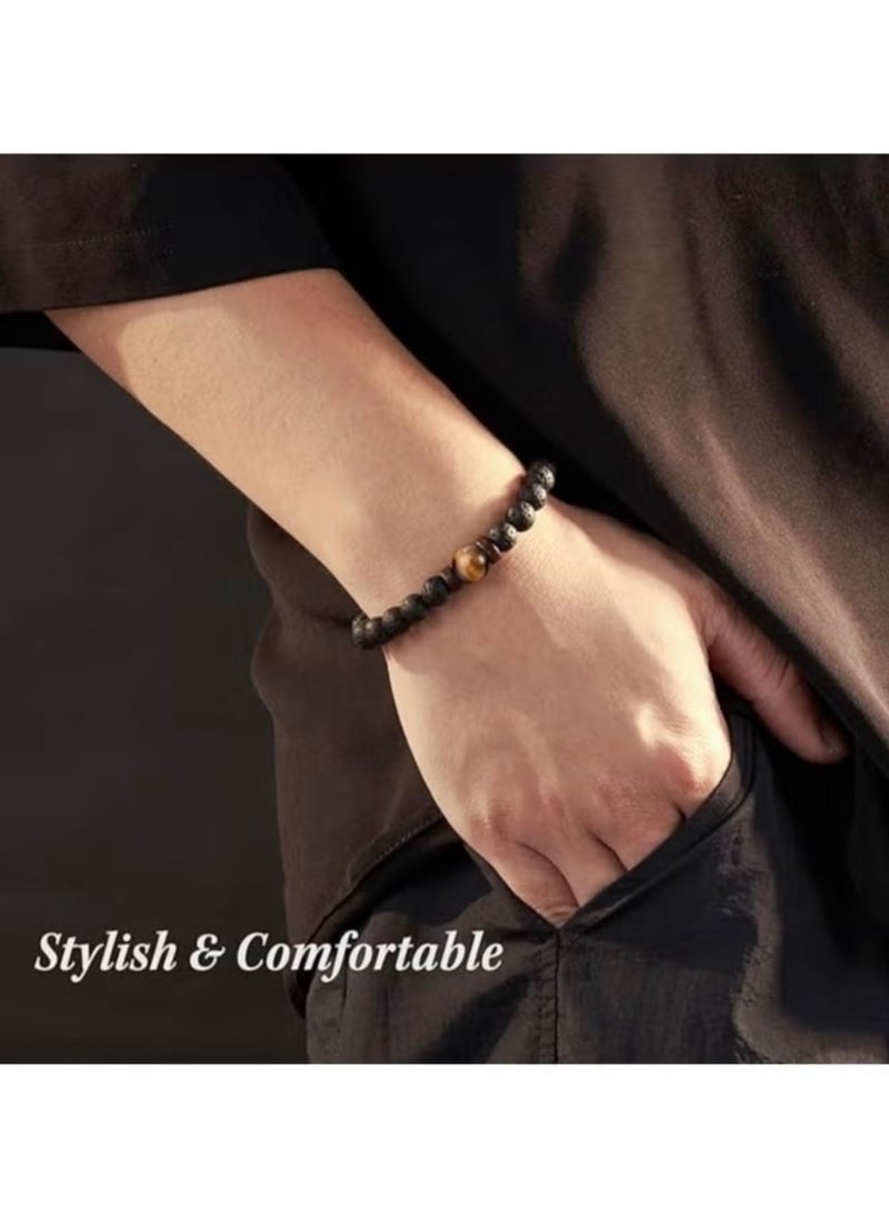 Lee Yon Double Protection Handmade Natural Stone Bead Bracelet (8mm Lava Rock And Tiger Eye Stones) - Image 3