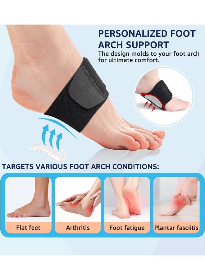 دعامات تقوس القدم لتخفيف التهاب اللفافة الأخمصية - أربطة دعم تقوس القدم قابلة للتعديل مصنوعة من مطاط الستايرين بوتادين مع وسادات جل للقدم المسطحة والقدم ذات التقوس العالي والمنخفض، يمكن ارتداؤها فوق أو تحت الجوارب، تناسب جميع أنواع الأحذية - Image 4