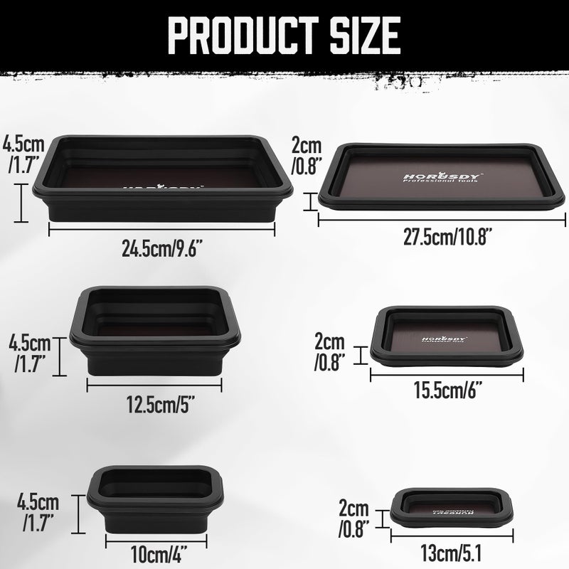 HORUSDY 3-Piece Magnetic Parts Tray Set, Tool Trays for Storage Organizer Screw, Bolts, Washers, Nuts and Small Tools. Tool Gifts for Men, Black - Image 4