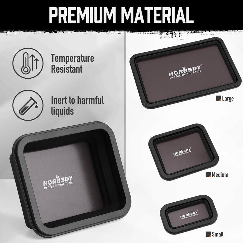 HORUSDY 3-Piece Magnetic Parts Tray Set, Tool Trays for Storage Organizer Screw, Bolts, Washers, Nuts and Small Tools. Tool Gifts for Men, Black - Image 5