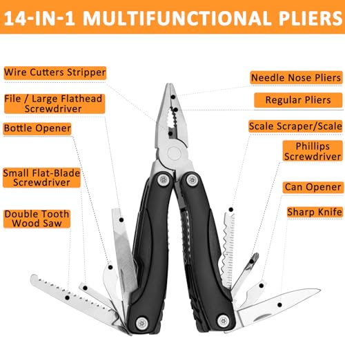 AUTODECO 98 PCS Roadside Car Emergency Assistance Kit with Portable Air Compressor Jumper Cables Safety Hammer All in One Pliers Tool Set（Black） - Image 5
