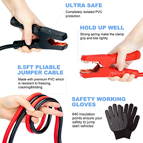 AUTODECO 98 PCS Roadside Car Emergency Assistance Kit with Portable Air Compressor Jumper Cables Safety Hammer All in One Pliers Tool Set（Black） - Image 3