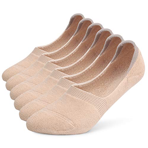 Leotruny 6 Pairs Unisex Thick Cushion Athletic Cotton Non Slip Low Cut Flat Liner No Show Socks (Medium, C05-Beige) - Image 1
