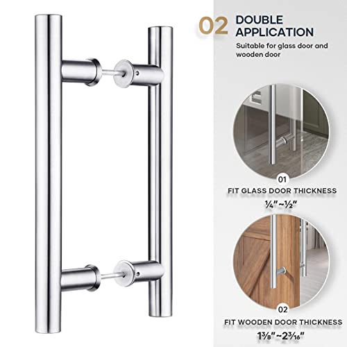 EaseLife 12" Stainless Steel Double Sided Push Pull Door Handle,H Shape Sliding Door Handle,Brushed,Fit for Glass Door Wooden Door - Image 3