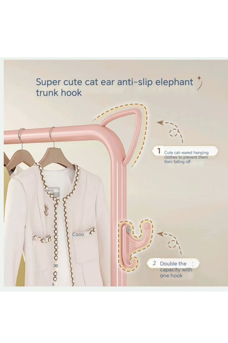 رف الملابس المتداول مع سلة التخزين، حامل الملابس المعدنية مع العجلات، إطار معدني قوي، قضيب قابل للتعديل، تصميم موفر للمساحة، وردي - Image 3