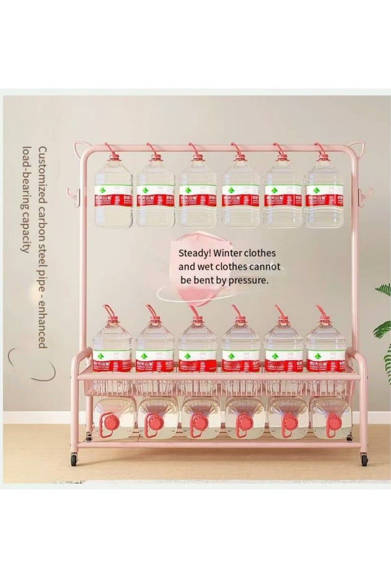 رف الملابس المتداول مع سلة التخزين، حامل الملابس المعدنية مع العجلات، إطار معدني قوي، قضيب قابل للتعديل، تصميم موفر للمساحة، وردي - Image 5